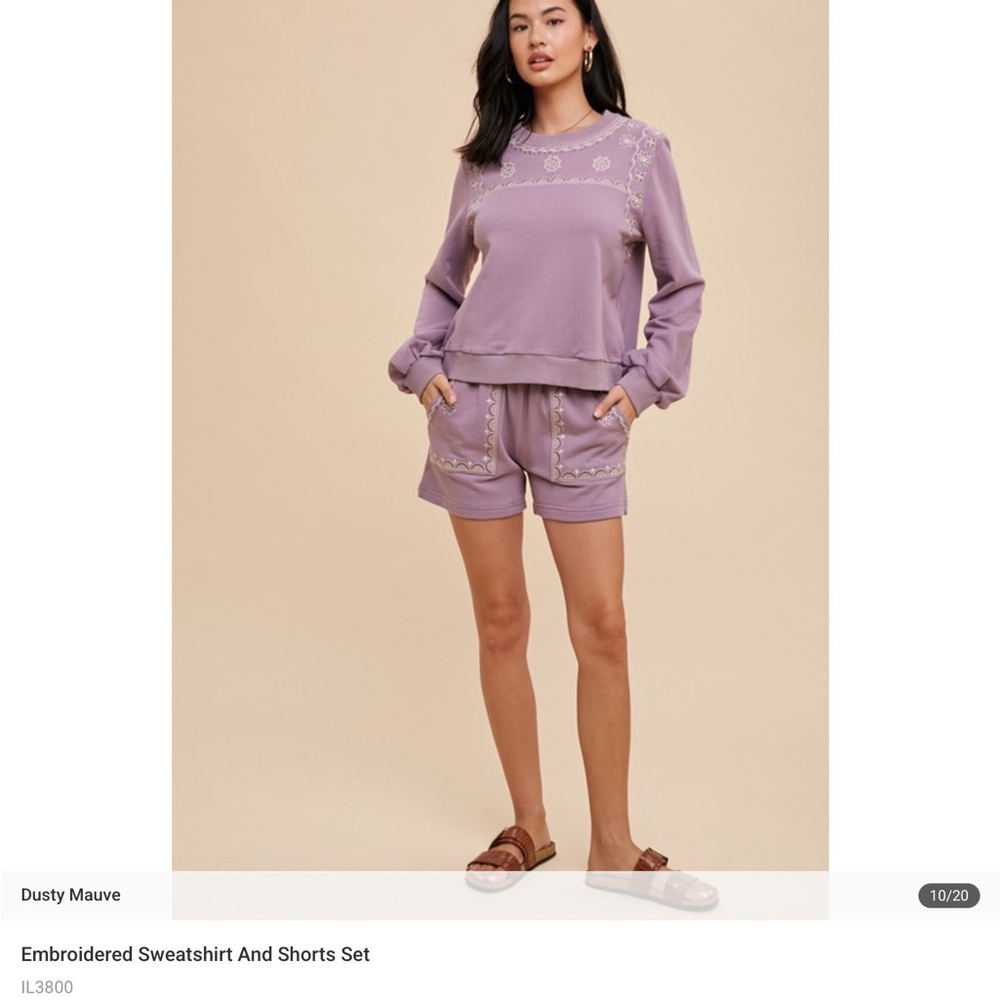 In loom NWT Women's Purple Embroidered Sweatshirt short set - Picture 3 of 6